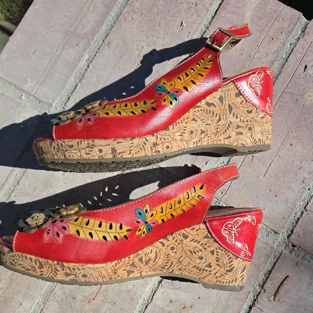 L'ATISTE Women's Floral Slingback Sandals - Red, Pink, Yellow, Green - Picture 6 of 10